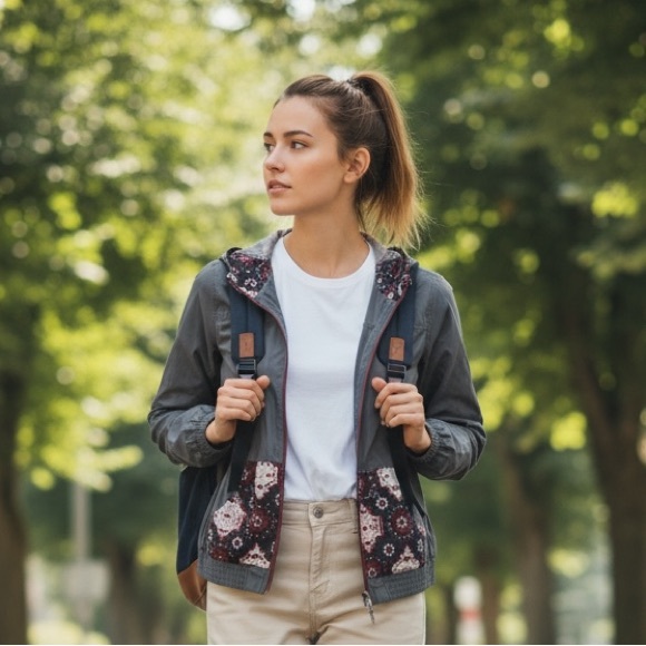 Empyre Jackets & Blazers - Empyre Hooded Windbreaker Grey Floral Print Zip Front Lightweight Utility Hoodie